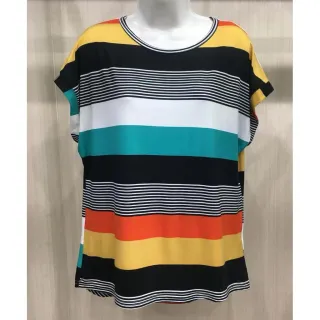 Blusa Feminina Listrada Viscolinho Blogueira T-shirt D189 - 48 - Preta com Mostarda