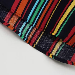 Camisa Masculina Estampada Listrada de Manga Curta / Camisa Moderna Gola de Padre para o Verão - Black,M