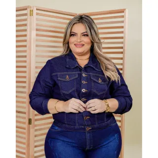 Manga longa plus size: jaqueta jeans com lycra - 54