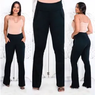 Novidade: Calça feminina jacard flare cintura alta com bolso em tecido macio - MESCLADO