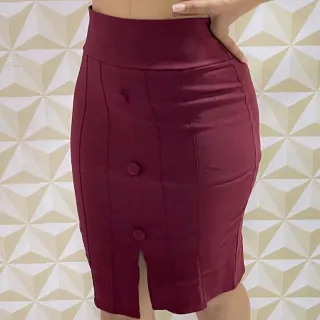 Moda Evangélica: Saia Lápis Midi Cintura Alta Feminina em Bengaline - Verde Militar