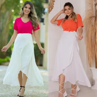 Vestido Barbie Rosa Pink Saída de Praia Envelope Midi - POÁ BRANCO COM BOLAS PRETAS