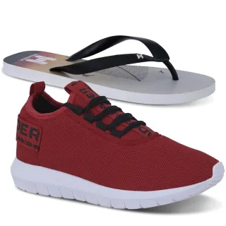 Caminhada Masculino Tênis Kit Impulse Header Academia Vendido + Chinelo - Branco e Branco