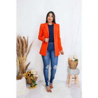 Social Longo Maxi Blazer Feminino Acinturado Forrado Alfaiataria - Verde Citron