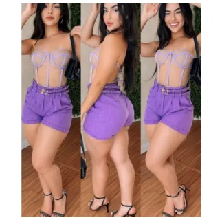 Shortinho Linho Feminino Cinto Duplo Dois Cintos - Bege