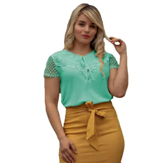 Blusas Femininas Manga Curta Social em Crepe - Linda Evangelica - Vermelho