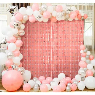 Decoração Festa Metalizada Quadradinha - Painel Cortina Parede - Vermelho