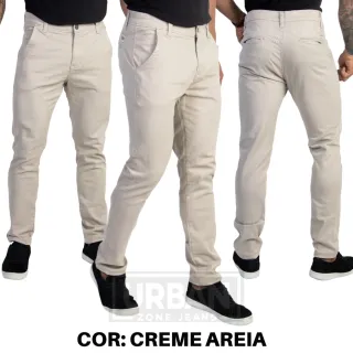 Brim Elastano Calça Esporte Fino Sarja Masculina Modelo Alfaiataria - Caqui
