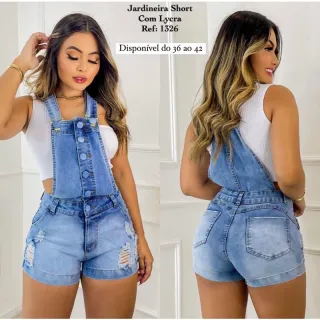 Short jeans jardineira com lycra - disponível em duas cores do 36 ao 42 - Escuro
