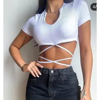 Nova tendência: cropped canelado com amarração - Moda blogueira - Verde água