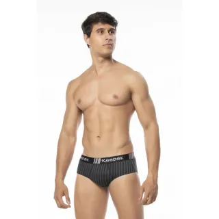 Kit 3 Peças Cueca Slip Listrada Algodão - Keeper - Elástico Aparente - M