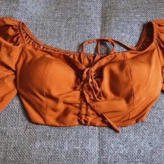 Tamanho Único Cropped Ciganinha em Viscose com Bojo - Laranja