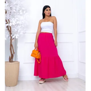 Moda feminina: Saia longa duas maria em viscolinho - Marsala