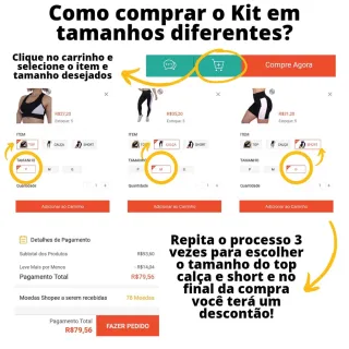 Monte seu KIT Fitness Feminino: Calça Legging, Top e Short - SHORT