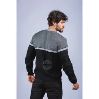 Suéter masculino bordado SEM - Preto com cinza inglês