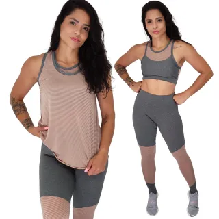 Roupa Academia Camiseta Regata Calça Legging Top Bojo Fitness Kit - Chocolate