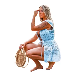 Manga Curta Aberta Babado Praia - Saída de Banho - Coral