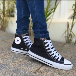 Converse All Star Botinha Cano Alto - Tênis Bota Masculino e Feminino - Preto com listra preta