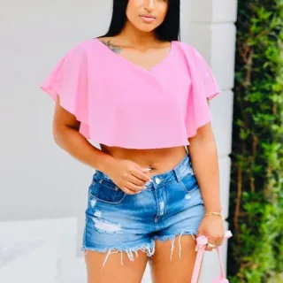 Blusa Elegante Gaivota Cropped Verão 2023 - Lilás