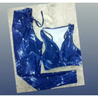 Moda Feminina: Leg Estampado de Corda Poá para Academia - Azul