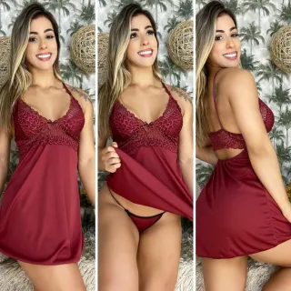 Calcinha Acompanha Pijama Feminino Sexy Luxo Renda - Azul