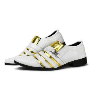 Confortável Envernizado Sapato Social Masculino Preto Branco Dourado - 1004Pto/Bco