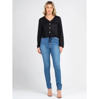 Fashion H.eleny Blusa Feminina Manga Longa M041 - Preto