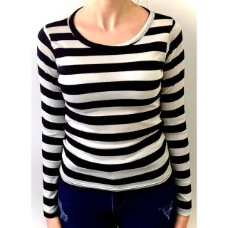 Kit blusas manga longa gola redonda: preta, mescla, listrada - G 40-42