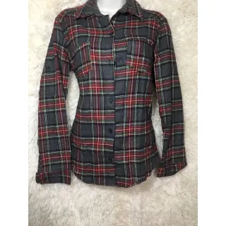 Blusa Xadrez de Flanela Feminina, Manga Longa, Moda - branco vermelho preta