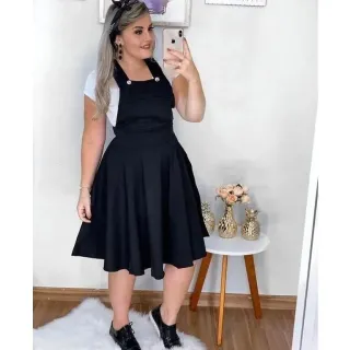 Moda Evangélica Gospel - Vestido Salopete Jardineira Rodado