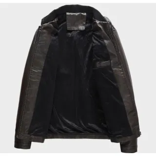 Slim masculino couro zíper casaco com - Marrom escura