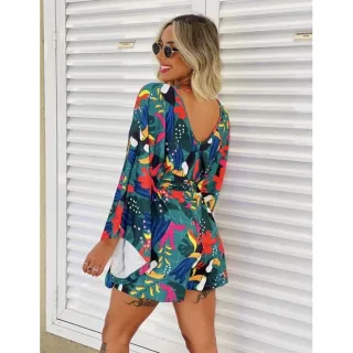 Moda blogueira: Macaquinho feminino estampado manga longa tucano abacaxi - 01