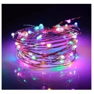 Promoção Fio Luz Natal 30 Leds Prata Cordão Cores 3m Pilha - Branco Quente