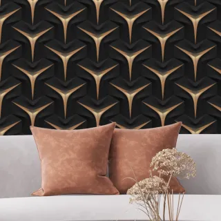 Papel de Parede Geométrico Preto e Dourado 3D - Efeito Praia, Sala e Quarto - Único