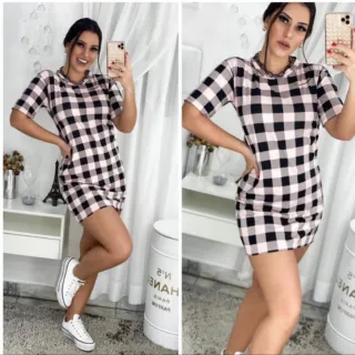 Vestido Feminino Xadrez Fashion Viscolycra - Raryel - VERMELHO/PRETO