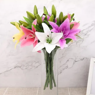 Flor de Seda Lírio Artificial Simulação Perfume Suporte Curto Casa Decoração Falso - Deep Pink