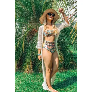 Moda praia manga 7/8: Saída de praia longa tricot - ROSA BB