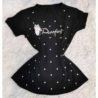 Moda feminino: Camiseta estampa gatinha manga curta em Viscolycra - Cinza