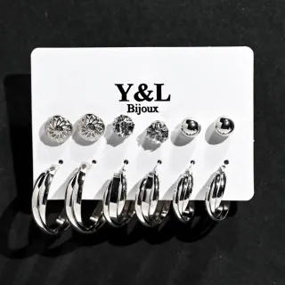 Atacado variado feminino brinco argola bijuterias fina bolinha kit 6 - 2115BR-06