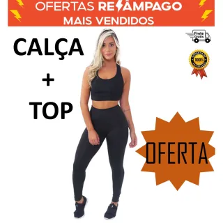 Envio Imediato Conjunto Fitness Top + Calça Legging Academia - Top + Calça Preto