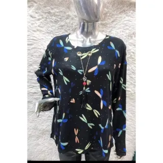 Colar Blusa Manga Longa Plussize - Ref:M0056 - azul verde com diversos