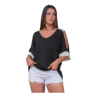 Promoção Blusa Feminina Manga Curta Vazada Verão - Verde