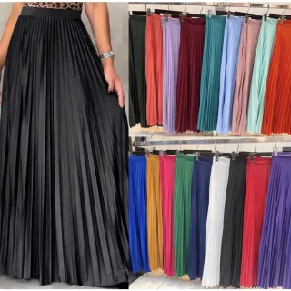 Saia Lisa Longa Plissada Forrada - Promoção