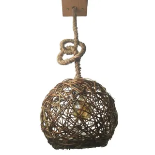 Corda Sisal Natural Lustre Pendente com Globo de Cipó Natural Rústico E27 - Único
