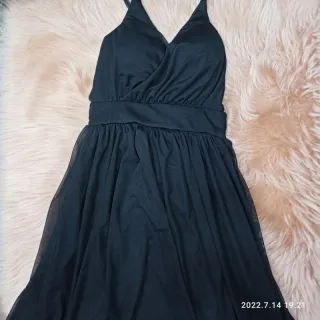 Vestido forrado alça longo de festa Tule - Azul Marinho