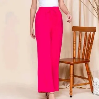 Calça Feminina Pantalona de Tecido Duna com Cintura Alta e Elastex - Rosa