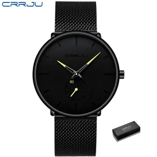Relógio Masculino Esportivo Marca de Luxo Casual CRRJU Quartzo 2150 - black rose gold