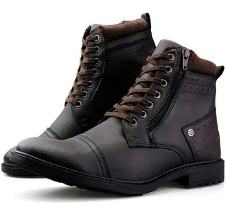 Cadarço Ajustável Zíper Bota Coturno Casual Masculina Cano Baixo - Marrom (590)