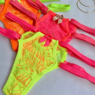 Lingerie Sexy Calcinha Tanga Neon Duas tiras Fio Coloridas - Sortida