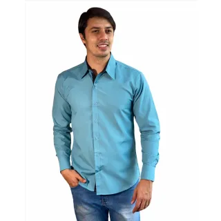 Promoção: Camisa Social Masculina Slim Manga Longa Lisa Estampada Varias Cores - P AO GG - Rosa Shok
